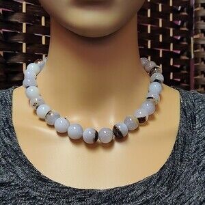 Chic Beaded Necklace in Soft Gray and Brown